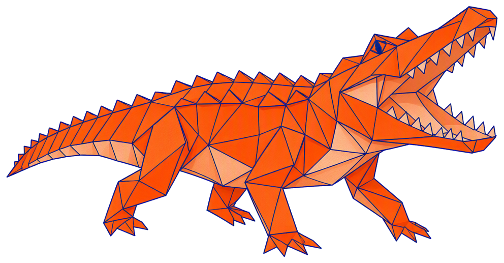 Large adult origami alligator with open jaw